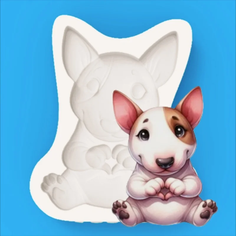 Silicone Mold for Spotted Puppy with Erect Ears, Sitting Posture and Heart-Shaped Paw Pads with Clear Details, Chocolate Fondant Making Tool
