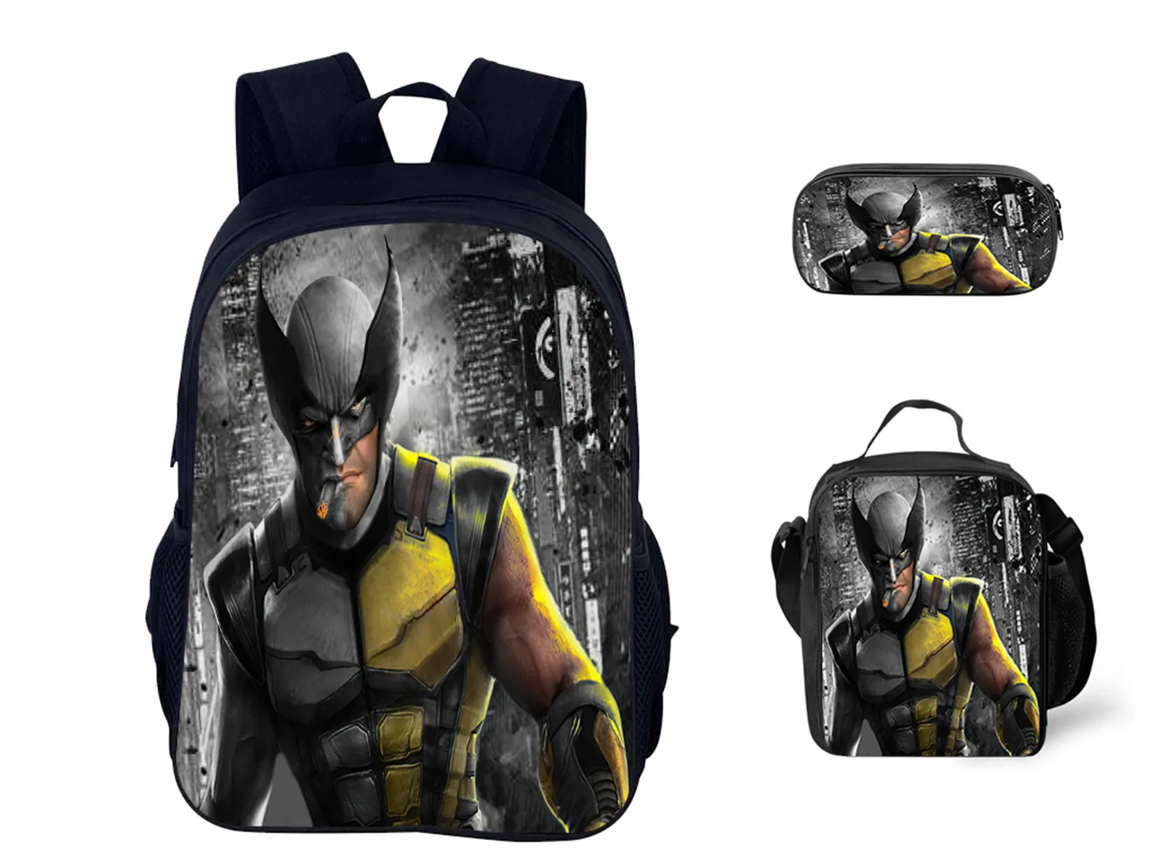 Marvel Wolverine Rucksack with Insulated Lunch Bag,Pencil Box Set,Classic Lightweight Backpack Daily Knapsack for Boy