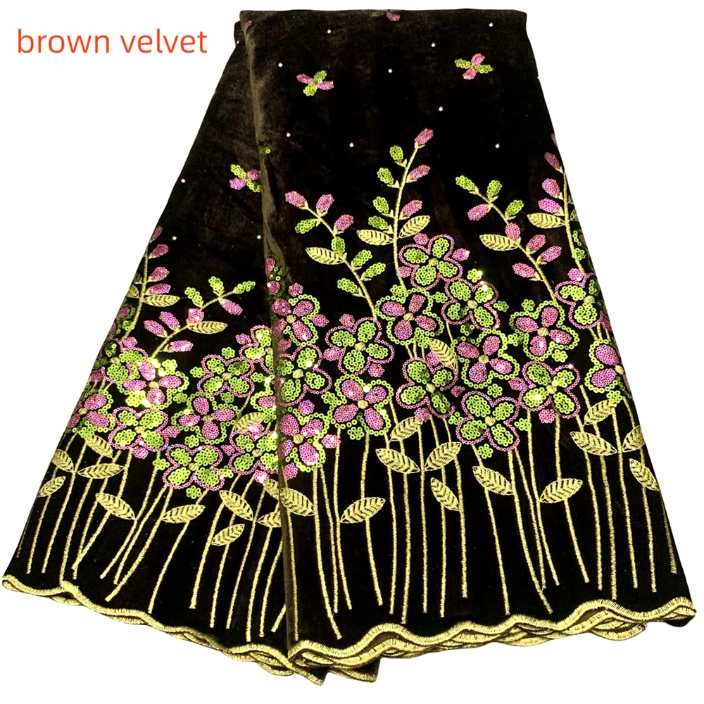 Latest Style African Velvet Lace Fabric 5 Yards High Quality Party Dress Luxury Sequins Embroidery Nigerian Lace Fabric 2023