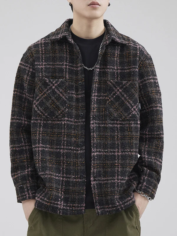 

Men's Thickened Long Sleeve Shirt Autumn Winter Vintage Casual Loose Checkered Jacket Stylish Trendy Brand Outerwear