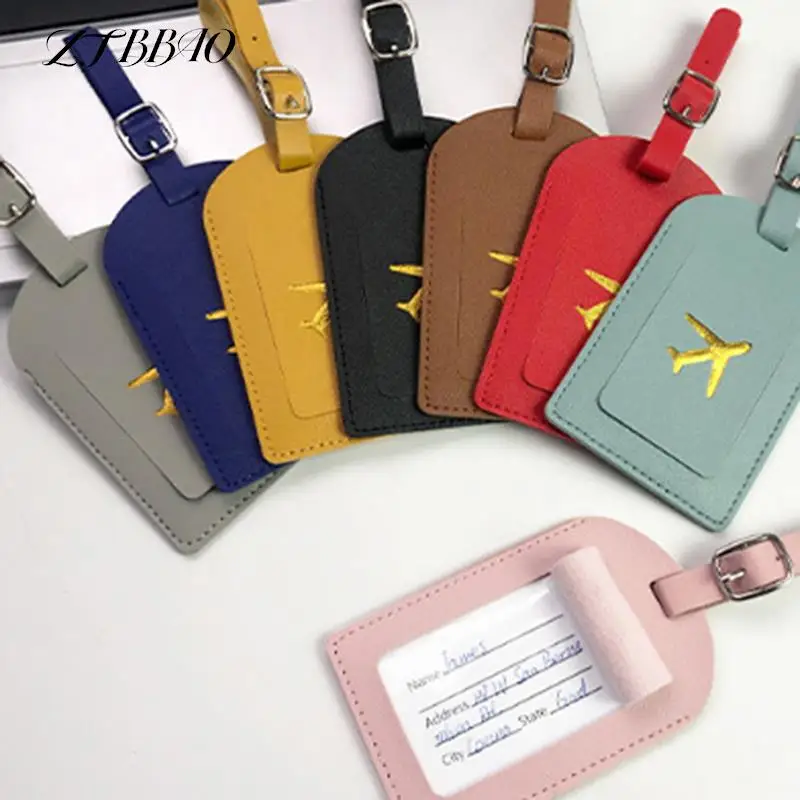1PCS Travel Suitcase Identifier Label Travel Accessories PU Leather Luggage Tag Name ID LabelsBoarding Bag Tag