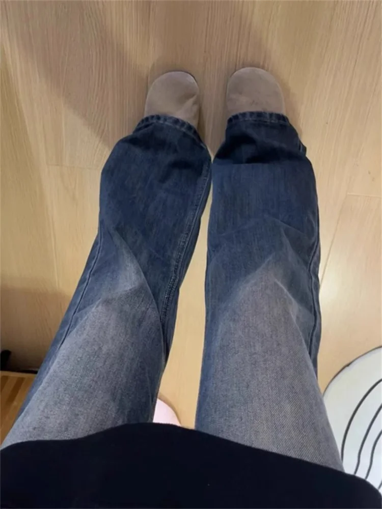 حجم كبير Thiened Fce الدنيم السراويل النسائية متوهج السراويل الخريف الشتاء فضفاض مستقيم الساق غير مطابقة طماق