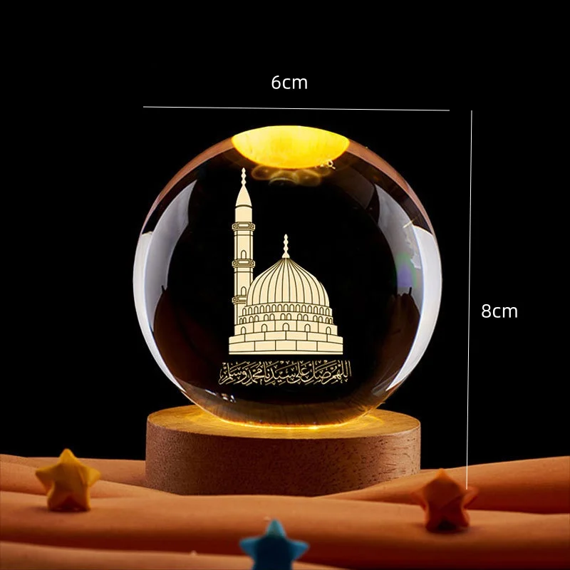6 cm 3D Kristallkugel Nachtlicht Ramadan Dekoration für Zuhause Mond Schloss Palast Ornament Kareem Geschenke Muslim Islam Party Dekor – Detail 7