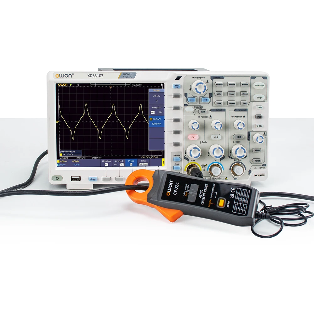 OWON CP024 DC AC Current Probe for Digital Storage Oscilloscope 4A to 400A 200kHz Bandwidth 23mm Jaw Three-Gear Current Clamp