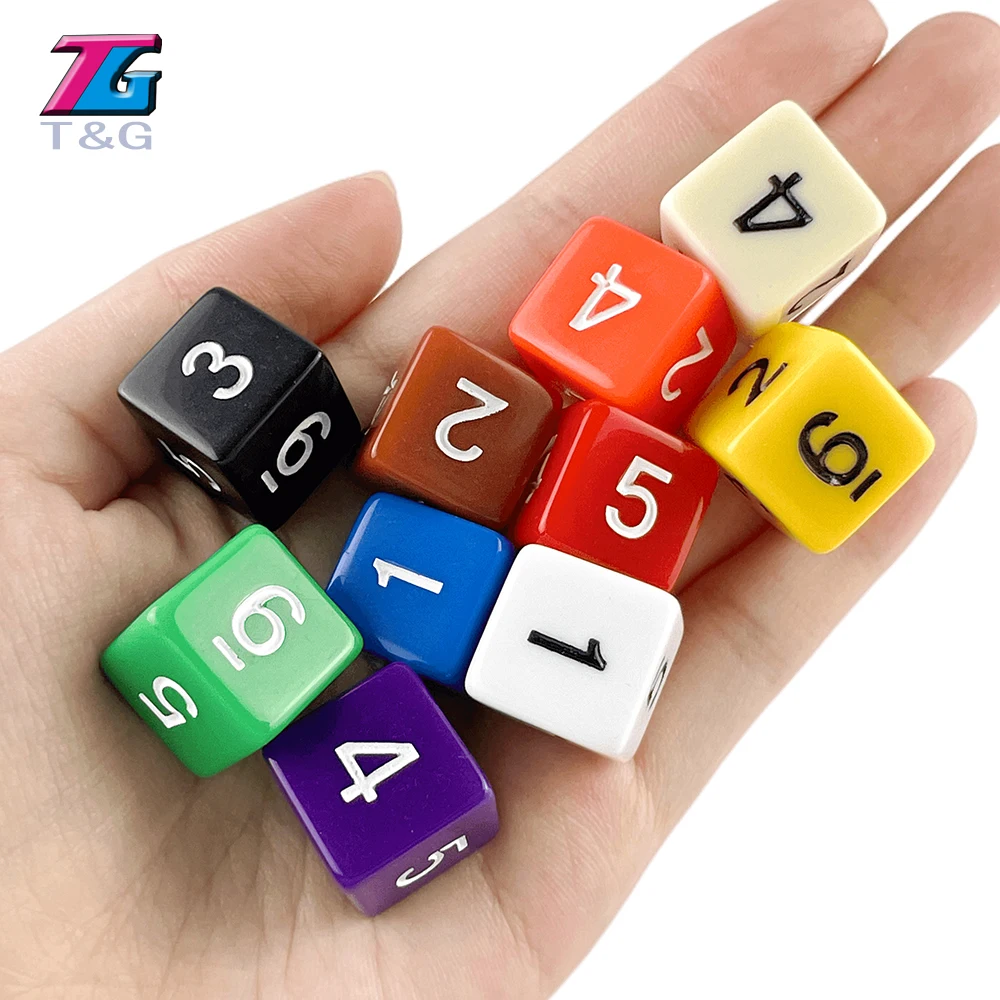 New T&G High Quality 16mm Digital Dice Multi Colored Table Game DICE accessories Plastic Cube 1-6 number for Kids Dices