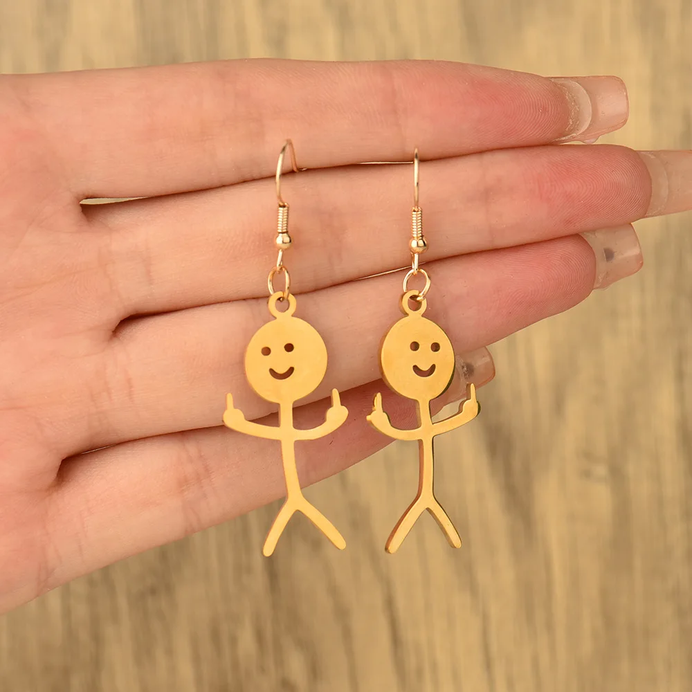 Stainless Steel Funny Doodle Earrings for Women Minimalist Middle Finger Earring Hand Gesture Earring Vintage Retro Jewelry Gift