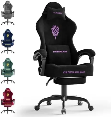 Velvet Fabric Gaming Chair - 20.5″ Wider Seat Cushion, Fire Embroidery, Ergonomic High Back Game Chair with Footrest