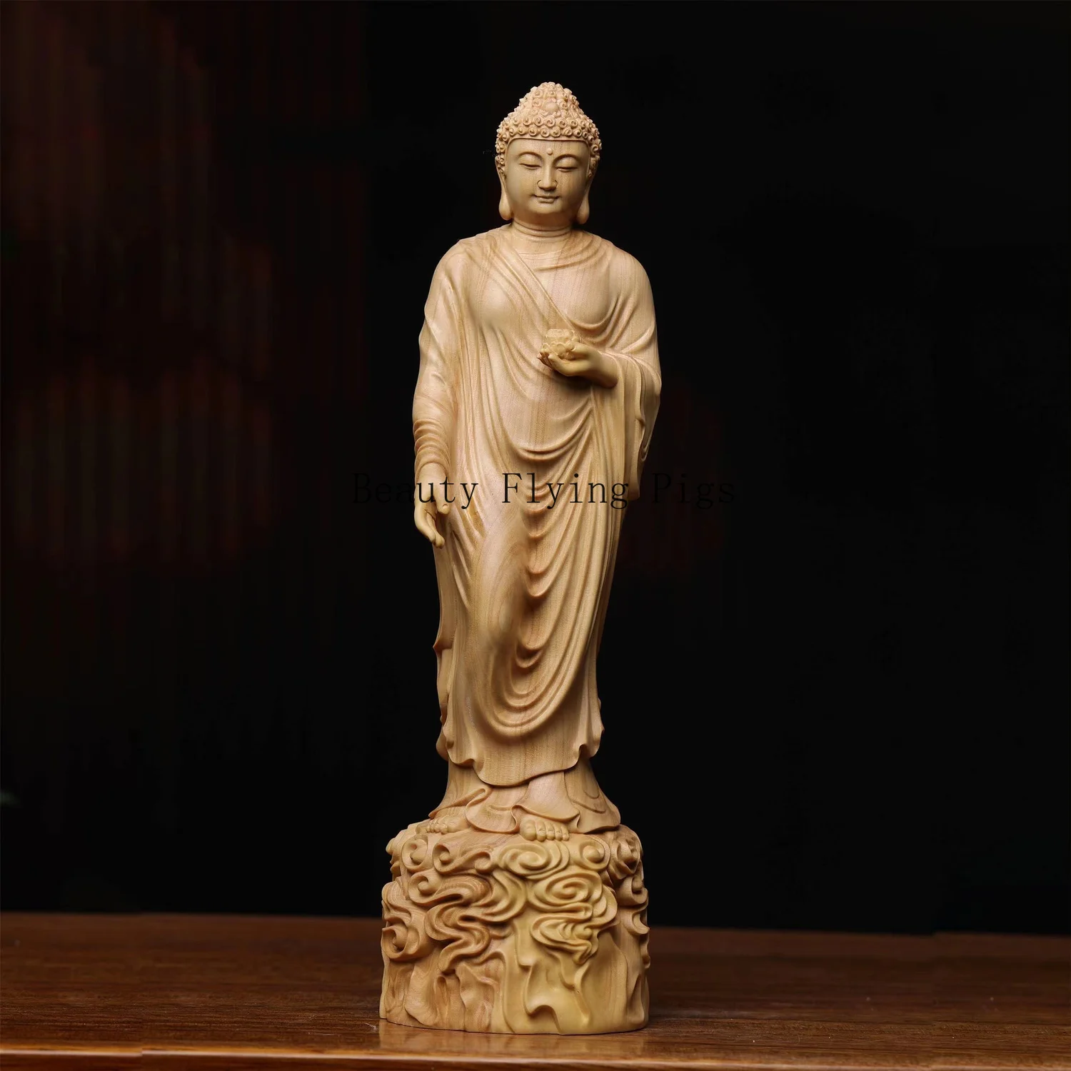 Solid Wood Carving Amitabha Buddha Figurine Room Decor Statue Sculpture Art Crafts Ornament Buddhist Supply Home Decoration - Image 2