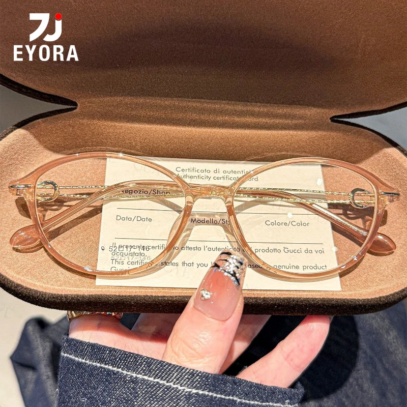 

EYORA Oval TR90 Hollow Temples Reading Glasses for Women Anti Blue Light Photochromic Glasses Optical Lenses with Prescription