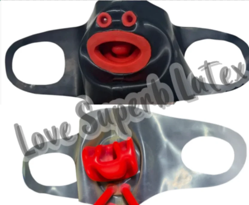 Custom Made Handmade  Latex Face Mask Attached Red Mouth Piece and Red Nasal Tubes Halloween (1pc mask only)