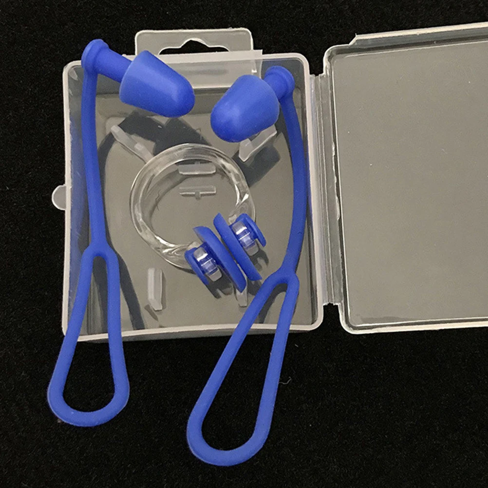 Juego de tapones para los oídos con Clip para la nariz, resistente al agua, de silicona suave, para adultos, natación azul, actividades acuáticas, duradero y cómodo, 2 uds.