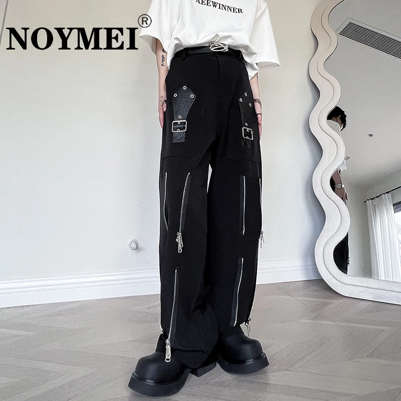 NOYMEI Diablo Men Leggings Cargo Pants Loose Straight All-match Functional Casual Pants Spring Zipper Decoration Trousers WA2289