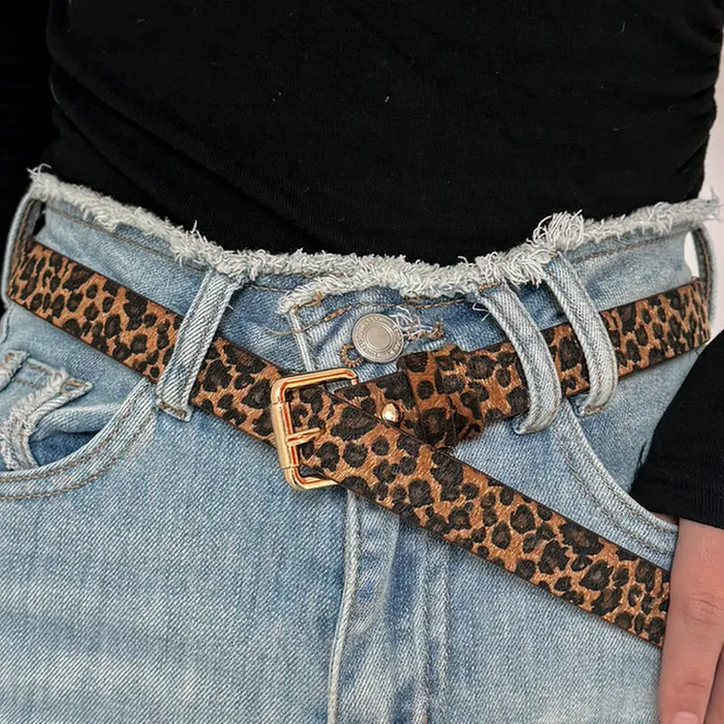 Retro Waist Belt Y2K Punk Leopard Print Belts Women Men Star leopard print Waist Strap Double Row Hollow for Jeans Skirt Decor