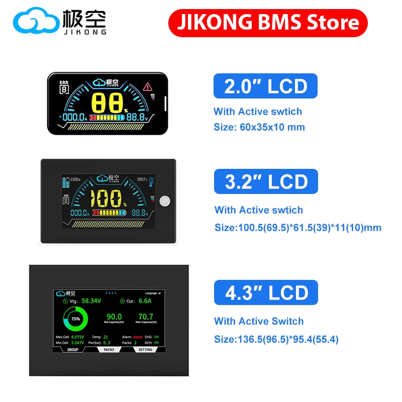 

JIKONG LCD Smart BMS LCD Display 3.2/4.3 Inch Battery Smart Bms Accessories Intelligent Battery Level Indicator With cable