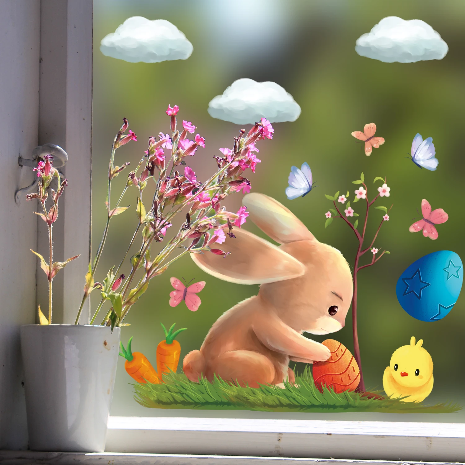 Egg Easter Rabbit Wall Sticker Window Decor Spring Festival Kids DIY Sticker Carrot Bunny Happy Easter Day Electrostatic Sticker