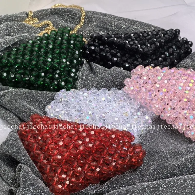 Niche Design Pure Handmade Bead Acrylic Bead Bags Slanted Back Fashionable Versatile Casual Mini Woven Bag Customizable Color