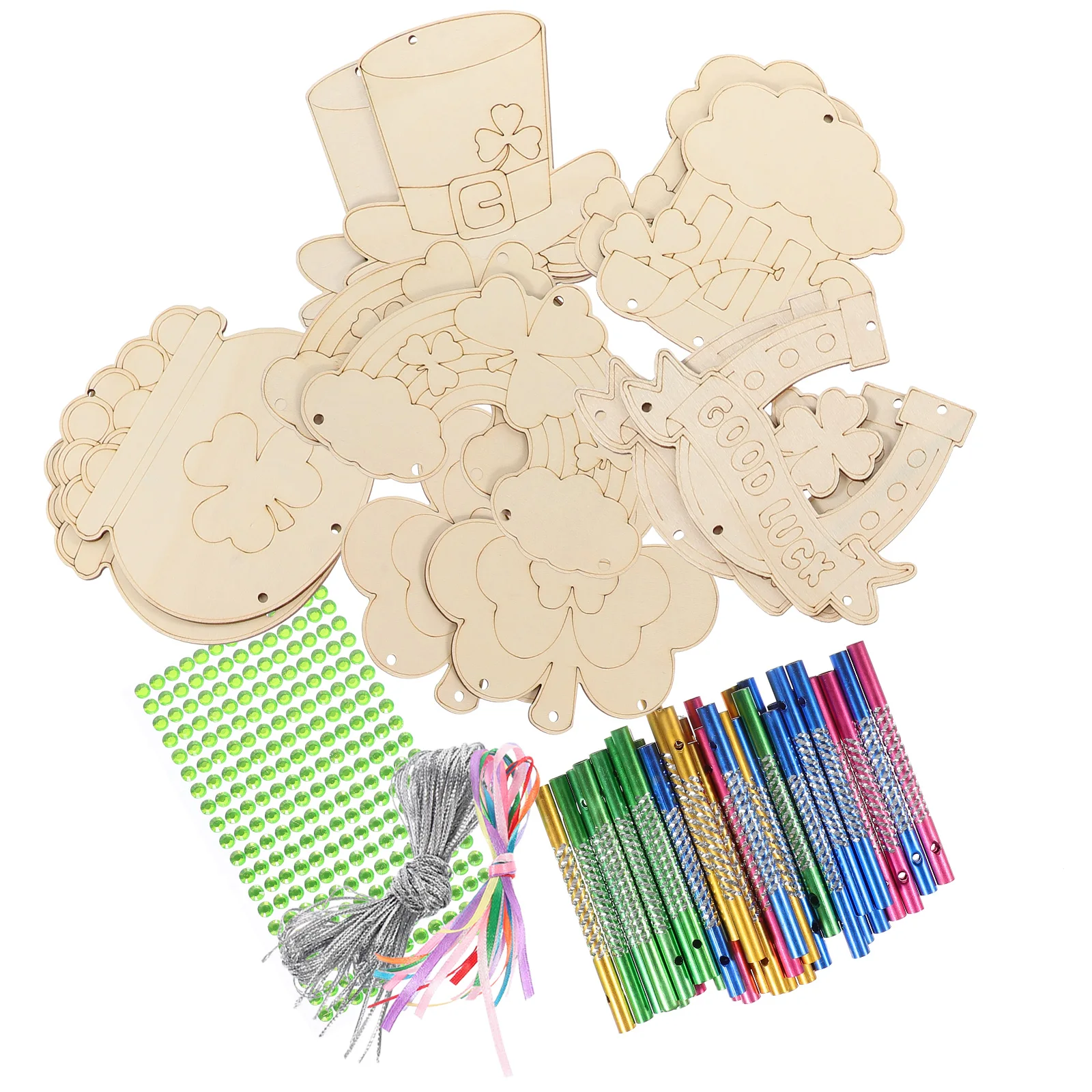 

Wood Chips Chime Kit Unfinished Blank Wind Chime For Irish Party Clover Hanging Wind Chimes Decor Indoor Outdoor Party