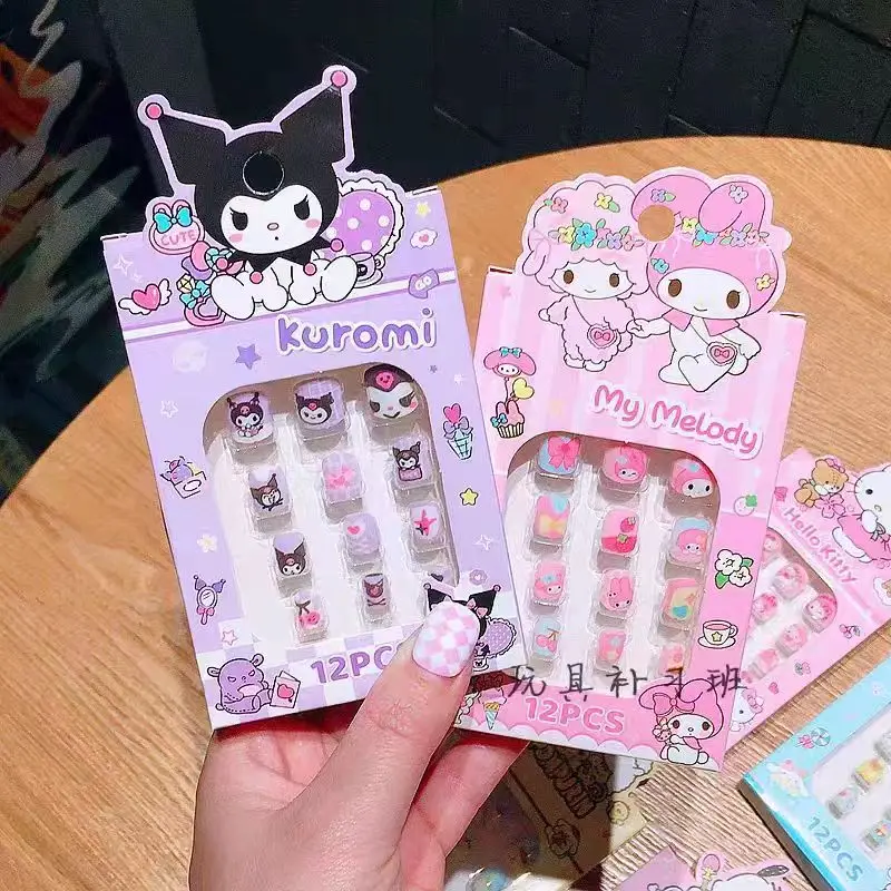 Kawaii Anime Sanrios Children Nail Art Stickers Kuromi My Melody Hello Kitty Cinnamoroll Kids Girls Diy Nail Patches Decor Gifts