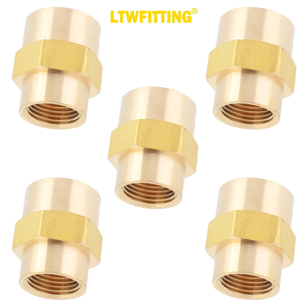 

LTWFITTING Brass Pipe Fitting 1/2-Inch x 3/8-Inch Female NPT Reducing Coupling Water Boat(Pack of 5)