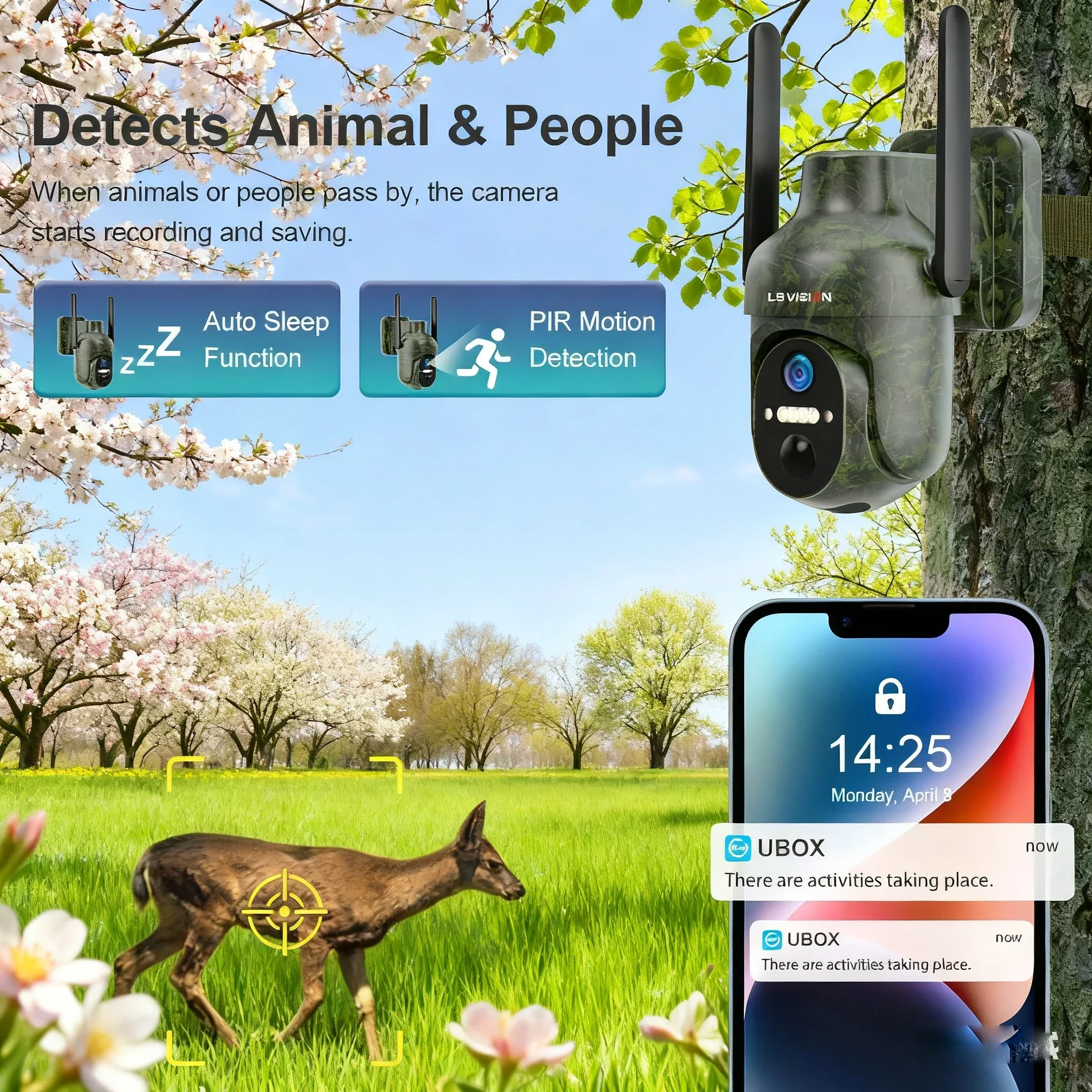 Ubox 4G cámara Solar de rastreo 4MP cámara de caza al aire libre de vida silvestre WiFi cámara de vigilancia detección PIR seguimiento automático visión nocturna