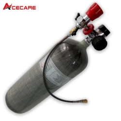 Acecare-HPA Cilindro De Gás De Fibra De Carbono, Tanque De Ar Comprimido com Válvula de Arquivo, 9L, CE, 300Bar, 4500psi, para Mergulho