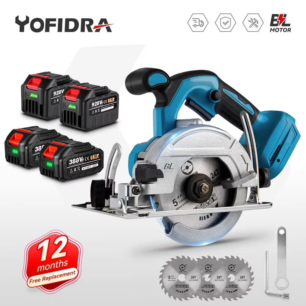 Yofidra Sierra circular eléctrica inalámbrica sin escobillas de 5 pulgadas y 125 mm 0 °   hasta 45 °   Máquina cortadora de madera ajustable para