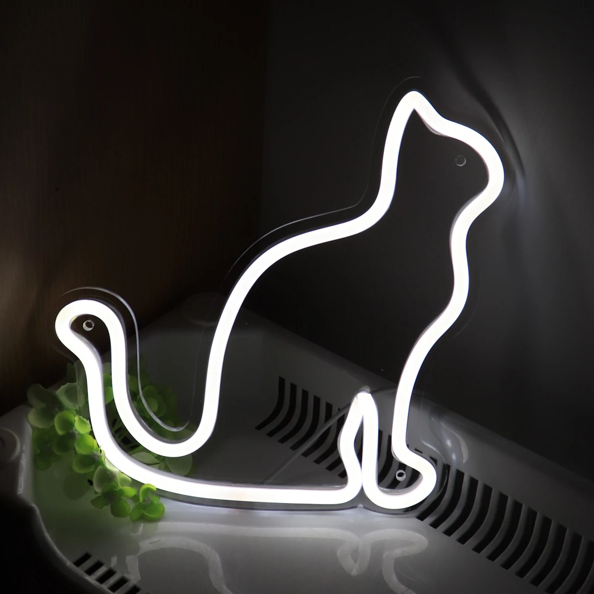 

1pc White Cool Cat LED Wall Neon Sign Night Light Mood Lamp For Room Pet Hospital Party Pub Club Decoration 9.72''*9.29''