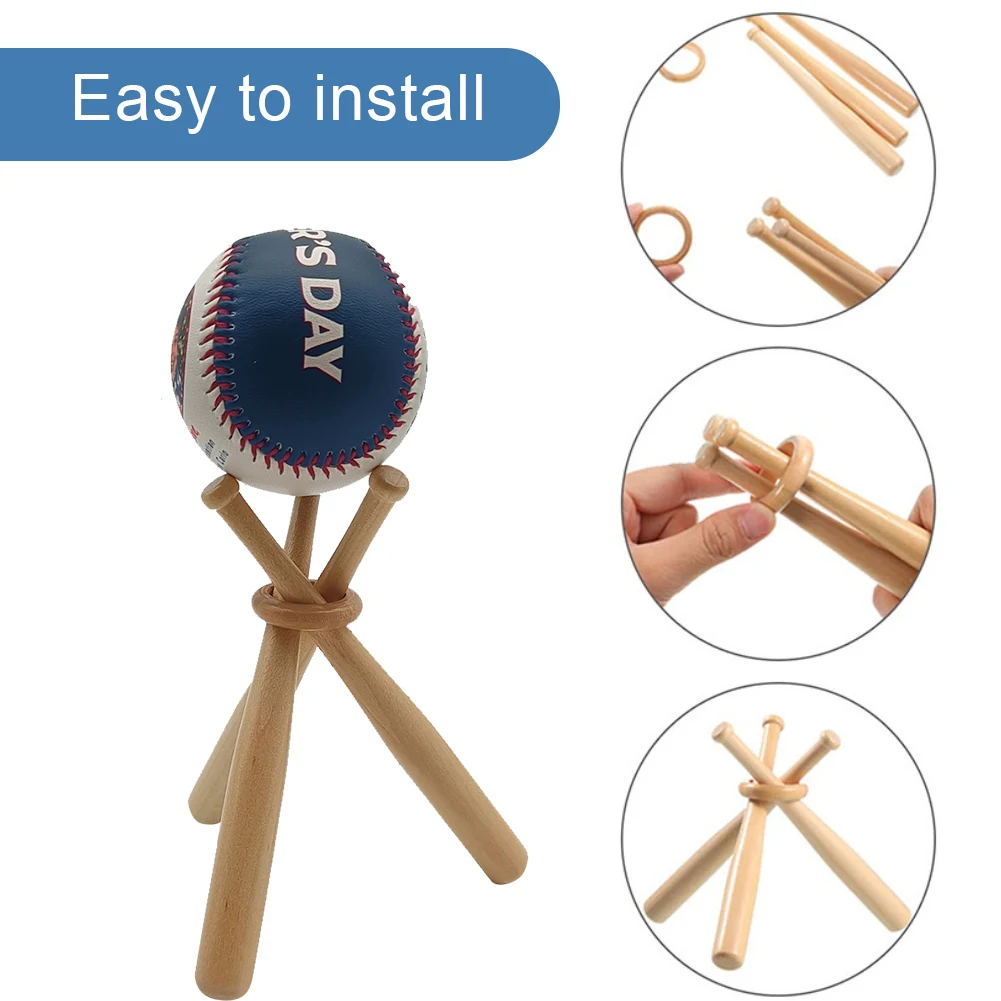 Wooden Baseball Holder with Mini Baseball Bats and Wooden Circles Display Baseball Centerpieces for Kids and Sports Lover