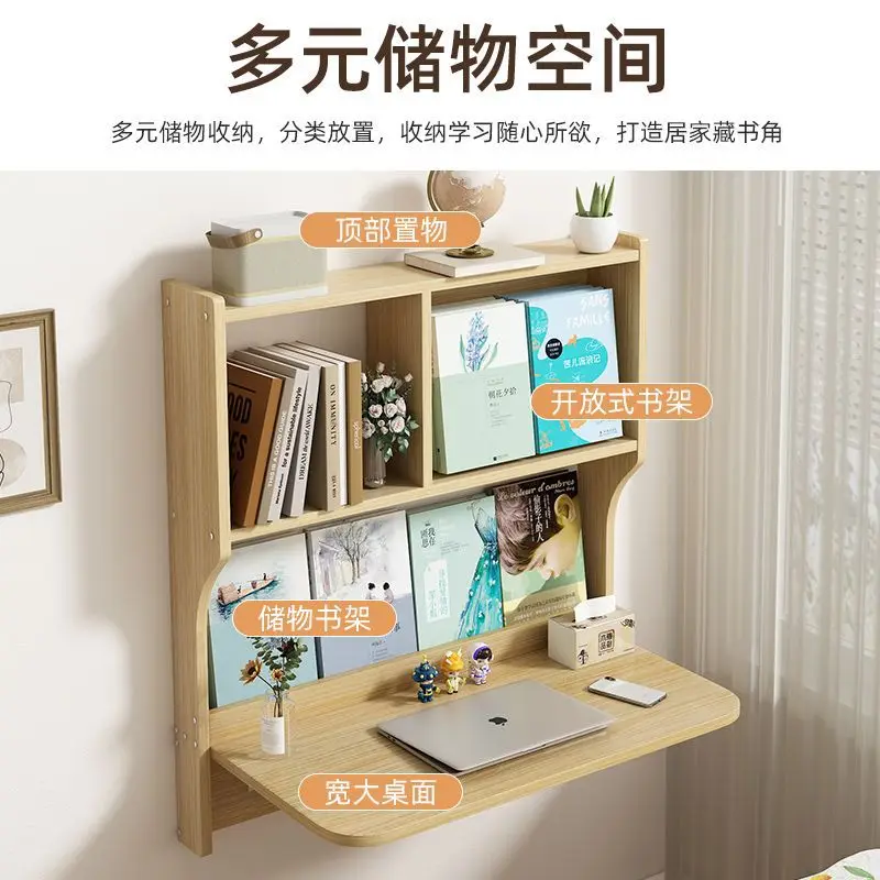 Folding table, solid wood, suspended wall-mounted wall-mounted study table, simple small apartment, head and end of bed