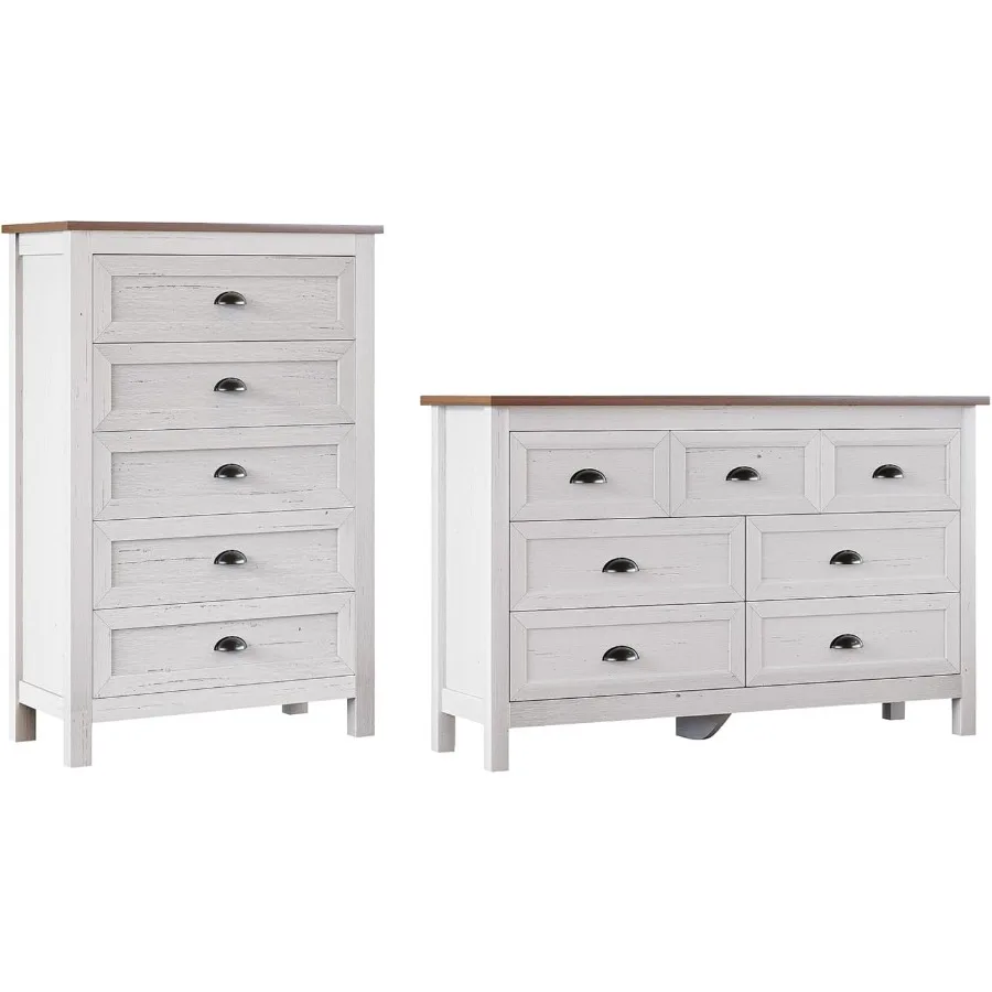 طقم خزانة مكون من قطعتين لغرفة النوم وخزانة مزرعة واحدة مع 7 أدراج وخزانة طويلة واحدة مع خزانة ذات أدراج ومنظم للأدراج #1