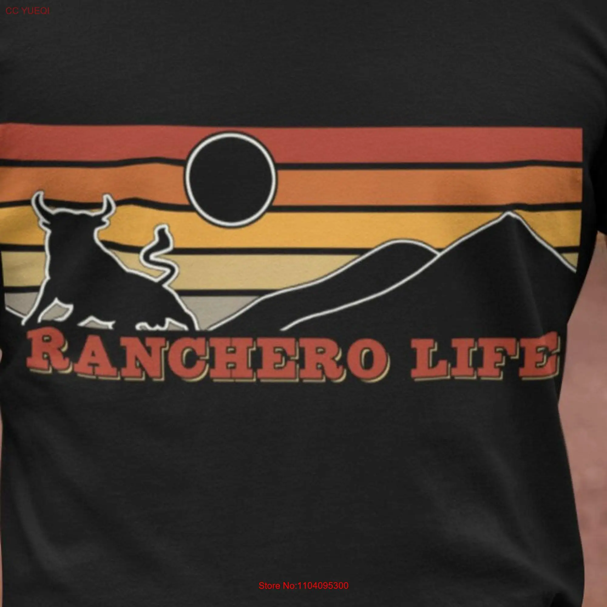 Camiseta de Rancho Ranchero Life with retro sunset design Western T Shirt long or short sleeves