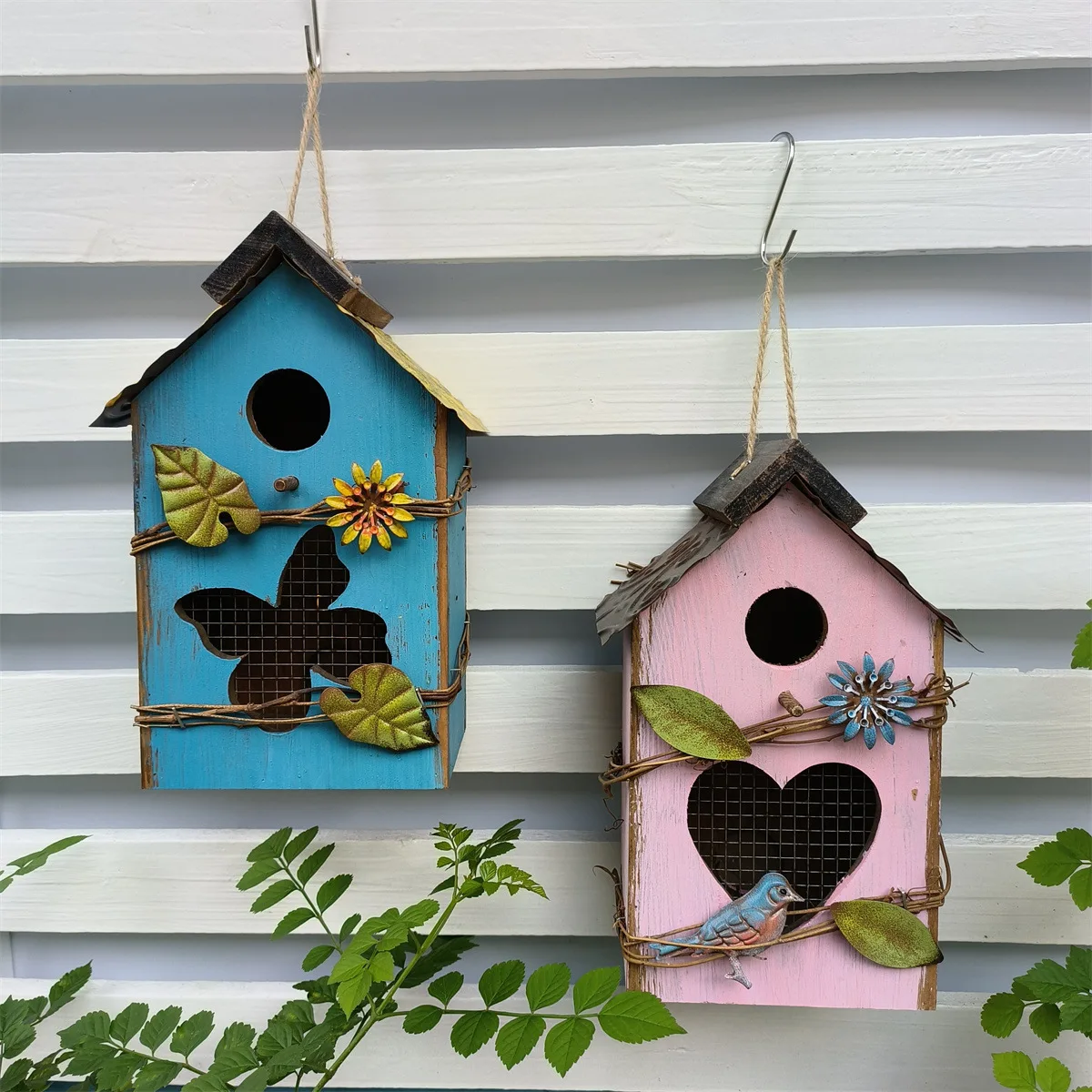 Outdoor Garden Courtyard Landscape Wooden Bird Nest Balcony Yard Decorative Ornaments Birdhouse Hanging Pendants Country Style