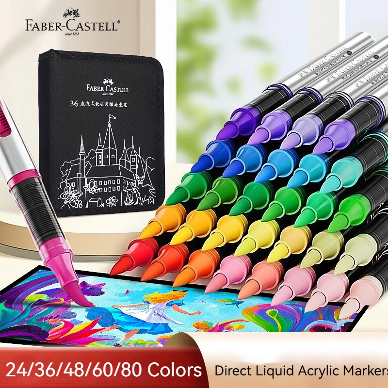 Faber Castell Direct Vloeibare Marker Pen Set 24-80 Kleuren DIY Handgetekende Graffiti Verf Art Acrylverf Pennen voor Kunstenaar Studenten - afbeelding 2