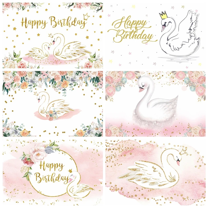 

Swan Theme Baby 1st Birthday Party Backdrops Photography Baby Shower Kids Portrait Photographic Background Photo Studio Props