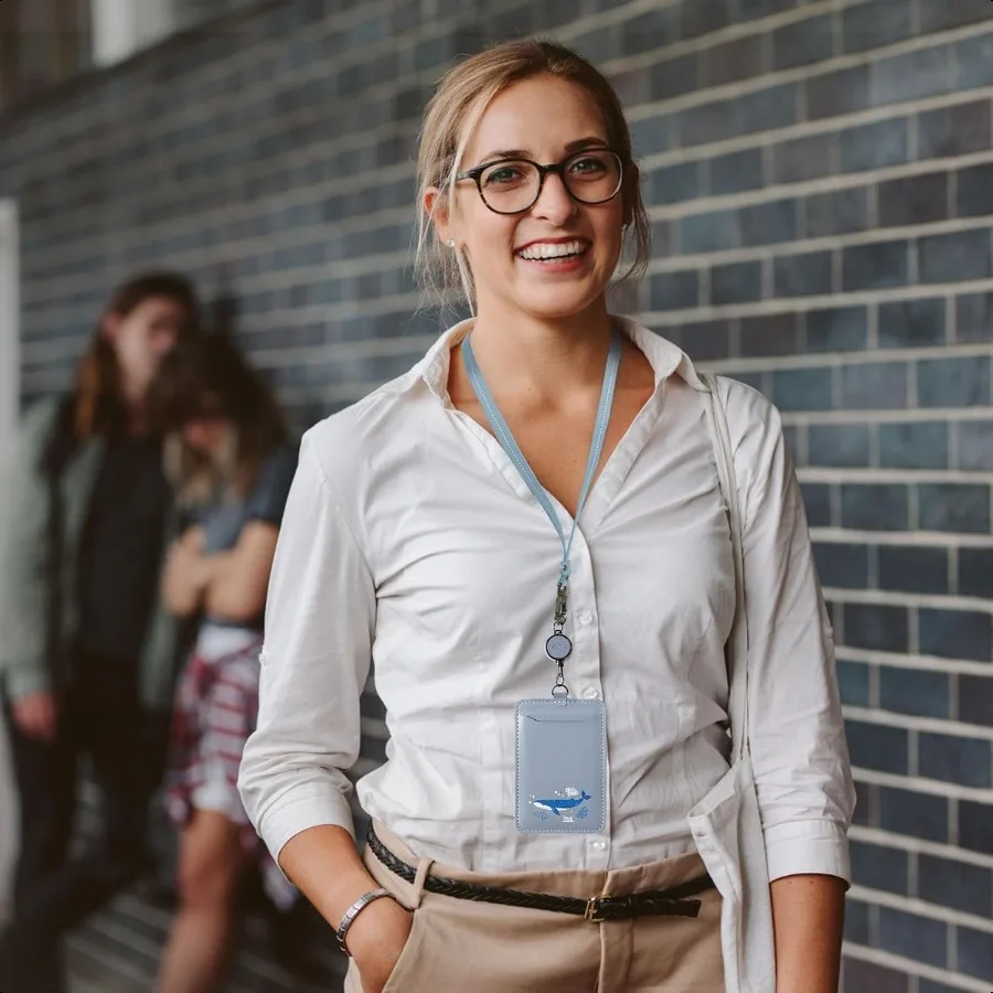 Identyfikator z regulowanym sznurkiem, wysuwany klips do identyfikatora, dwustronny uchwyt na karty do biura, na bilet autobusowy, dla studenta, pielęgniarki, P