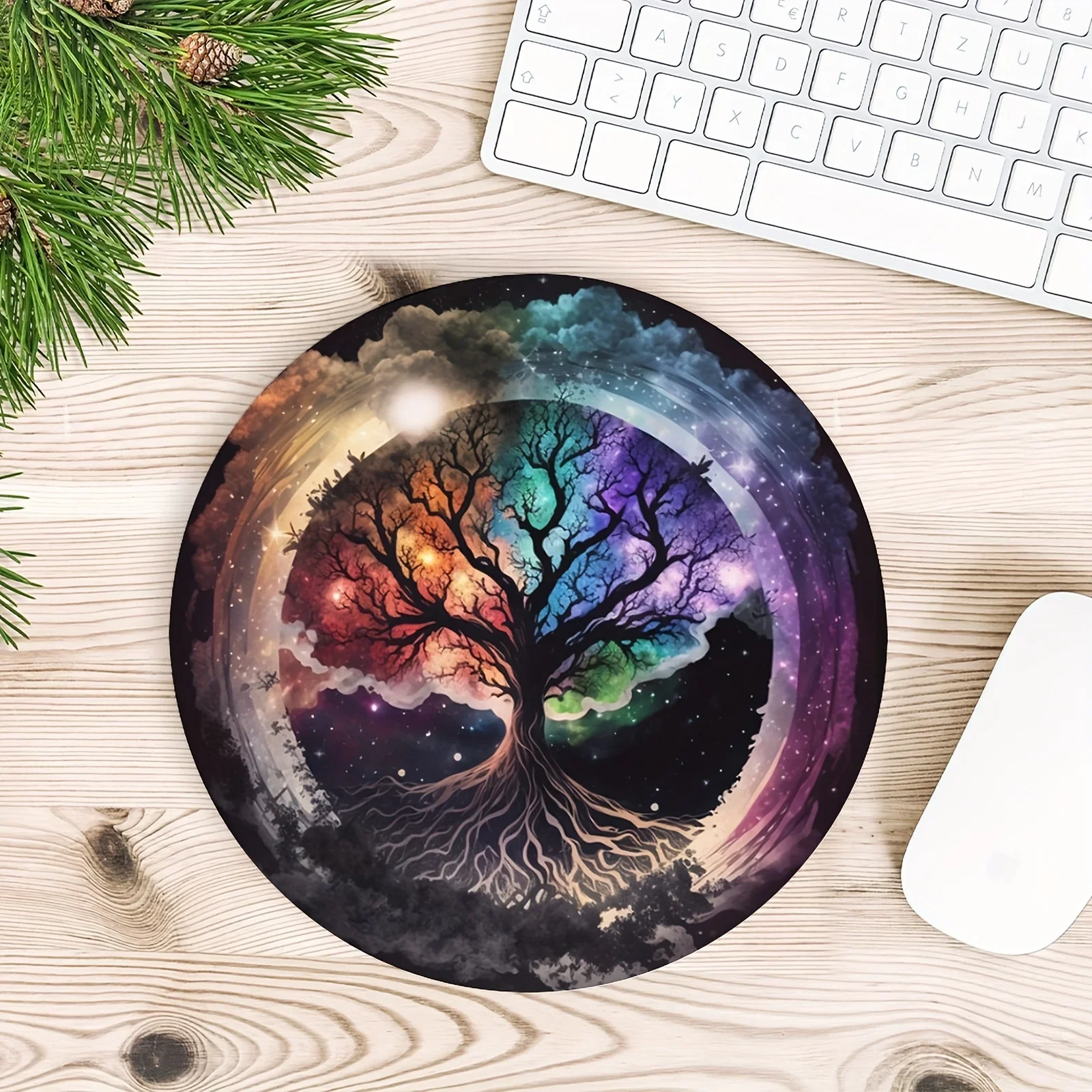 Life Tree Round Mouse Mat Cute Mouse Pad Non Slip Mousepad Small Size Setup Gaming Decoration Desk Pad Rug Computer Table