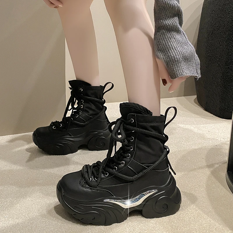 Chunky Heels Punk Style Boots Women Autumn Winter Platform Combat Boots Woman 2023 Thick Bottom Gothic Motorcycle Botas Mujer