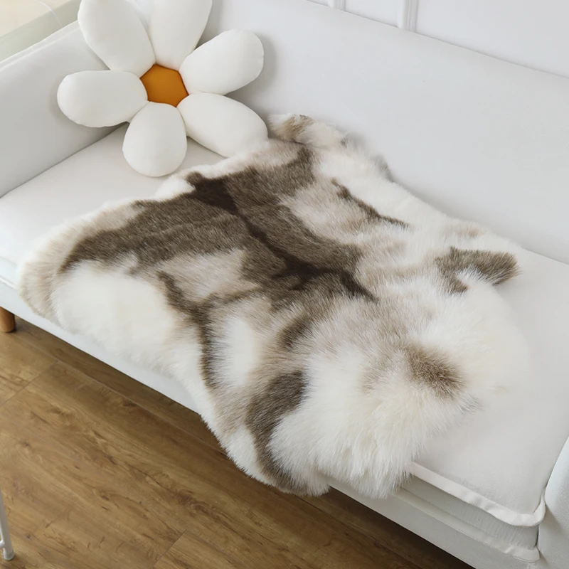 

90*100cm Artificial Animal Fur Carpet Thick Soft Blanket Non-slip Warm Chair Cushion Home Bedside Decor Imitation Fur Floor Mat