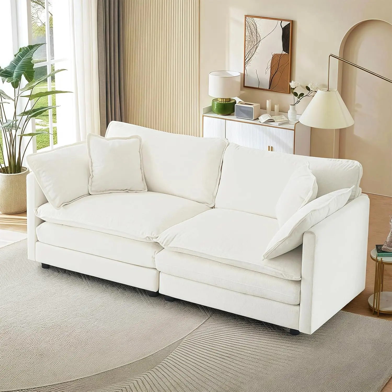 

Modular Sectional Chenille Sofa With 2 Seat 76.7"" Convertible Sofa With 2 Armrest Pillows And 2 Throw Pillow For Living