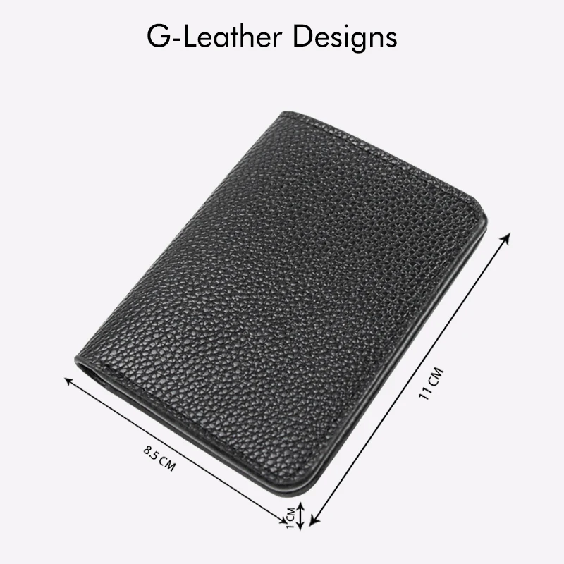 Fashion Short Wallet Card Holder Vegan Pebble Leather Credit Case Thin Black Purse With 5 Card Slots And 1 Bill Slot