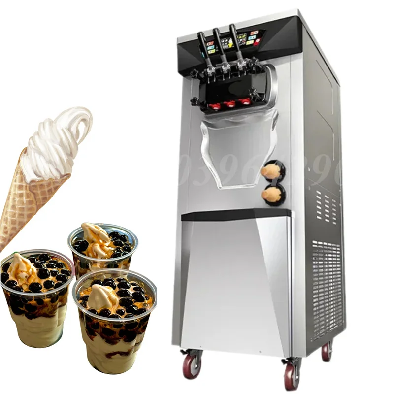 

Vertical Stainless Steel 3 Flavors Ice Cream Machine Commercial Cone Ice Cream Filling Maker Handmade Soft Ice Cream Machine