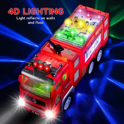 Camion de pompier électrique avec lumières clignotantes lumineuses 4D pour garçons, camion de pompier BŽmatchs Go, véritable sirène, son, jouet pour enfants
