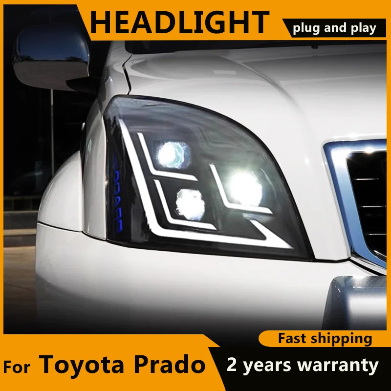 FULL LED Headlights For Toyota Prado 2700 2003-2009 Land Cruiser FJ120 LC120 Dynamic Turning Signal LED DRL LED Lens Head Lamps