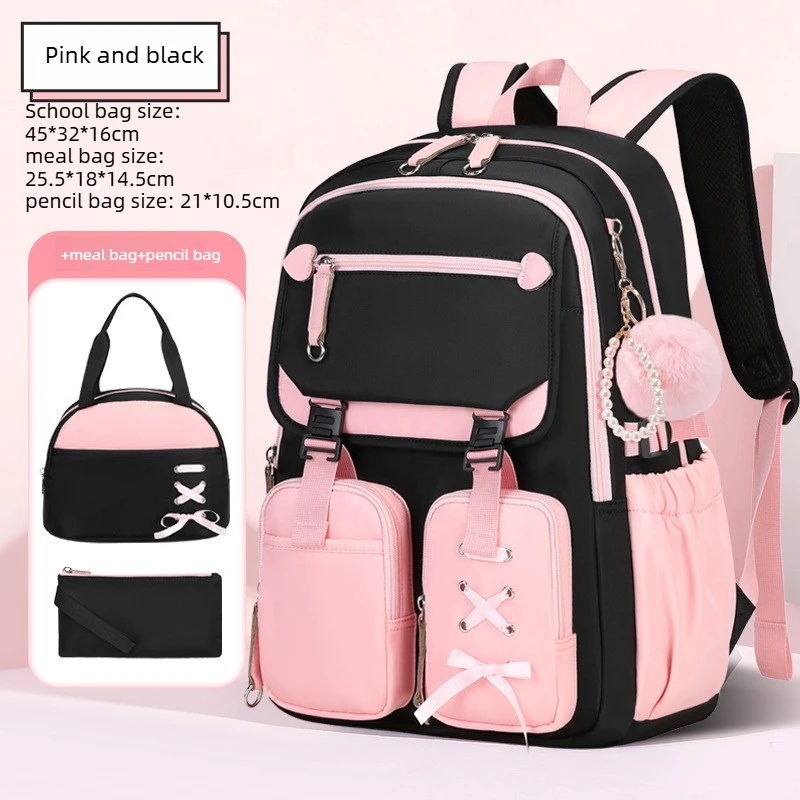 3pcs elementary school student backpack set lunch bag kids pencil bag middle high school bag for girl teenager travel bookbag