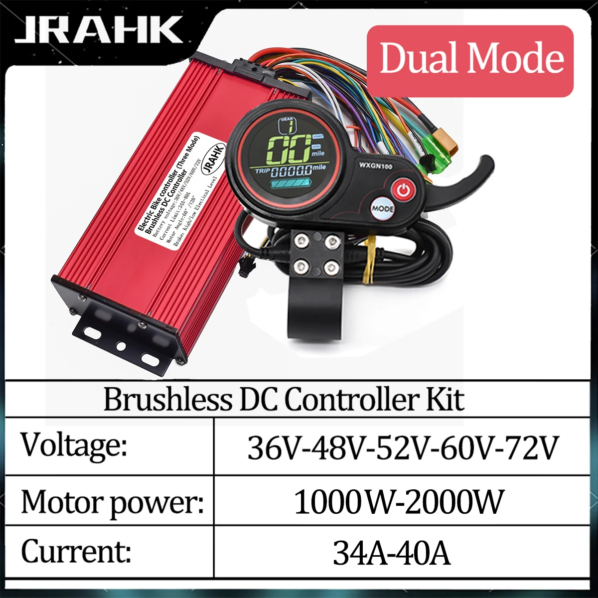 JRAHK BLDC 전기 자전거 컨트롤러 키트, 전기 스쿠터 키트, 전기 자전거 액세서리, 72V, 2000W, 60V, 48V, 2000W, 36V, 1000W