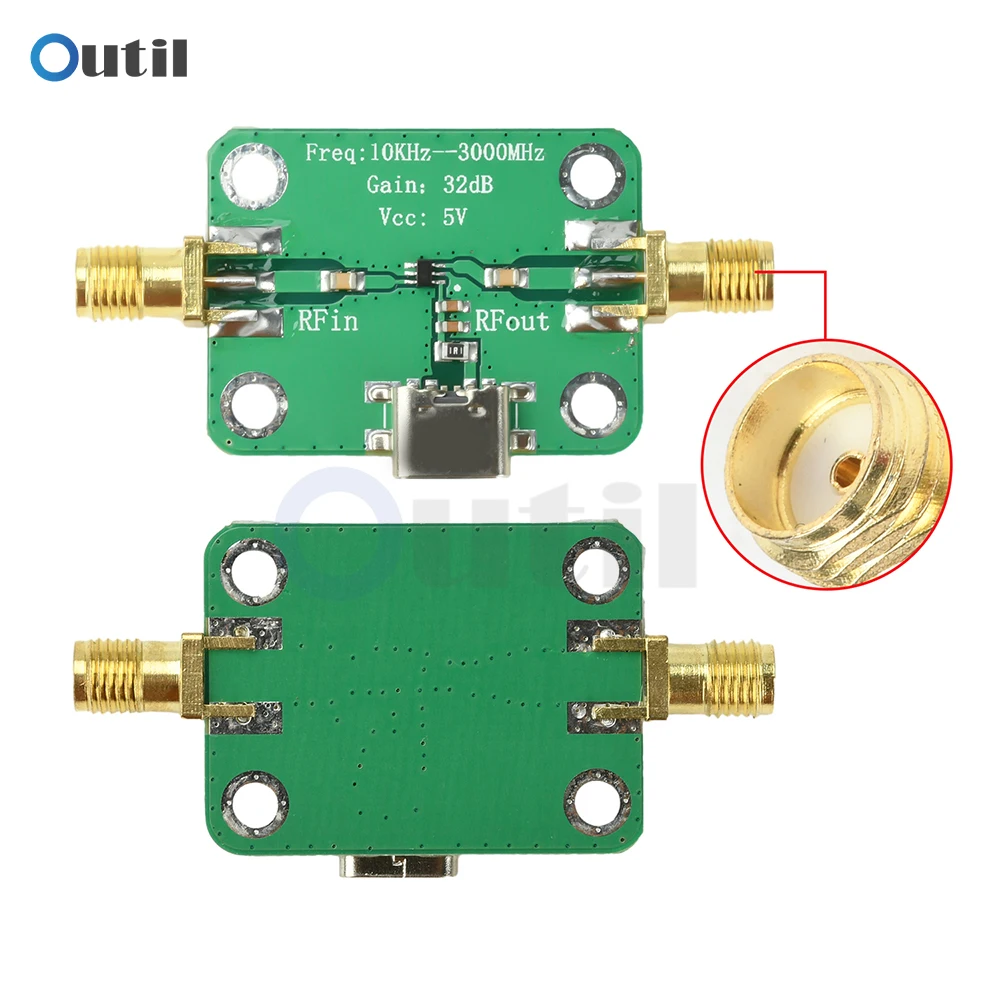 10KHz-3GHz RF Broadband Amplifier Module 32dB Gain Low Noise Medium Power LNA for Signal Generator Auxiliary