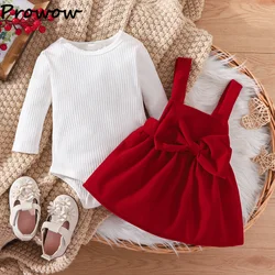 Baby Girls Christmas Outfit Sets White Onsies and Big Bow Velevet Suspender Dress 2024 Festival New Year Costume For Babies