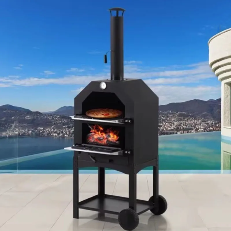 

12 Inch Outdoor Charcoal and Firewood Pizza Oven Multifunctional Oven for Backyard Patio Garden Cooking Built-in Thermometer