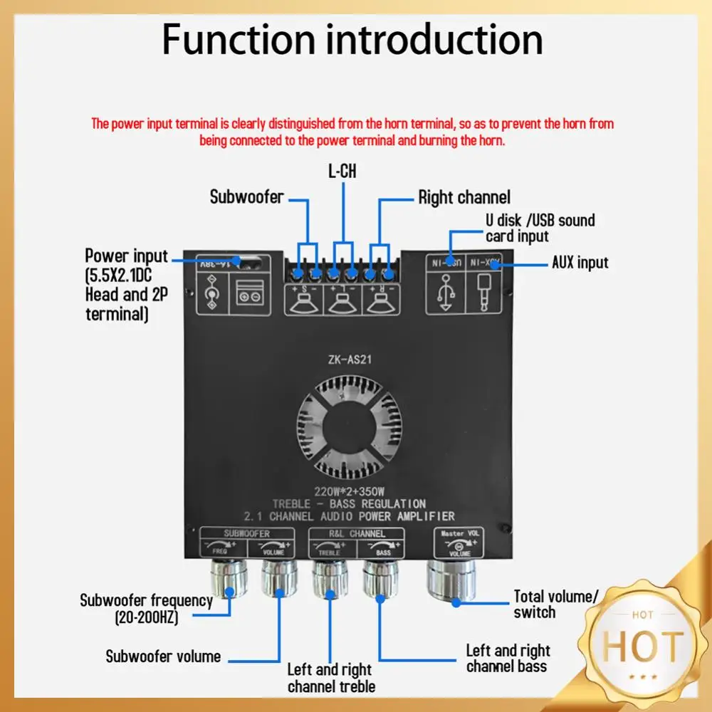 TPA3255 Speaker Audio Amplifier Module 2.1 Channel 220W*2+350W Low Tone Audio APP DC 16-38V