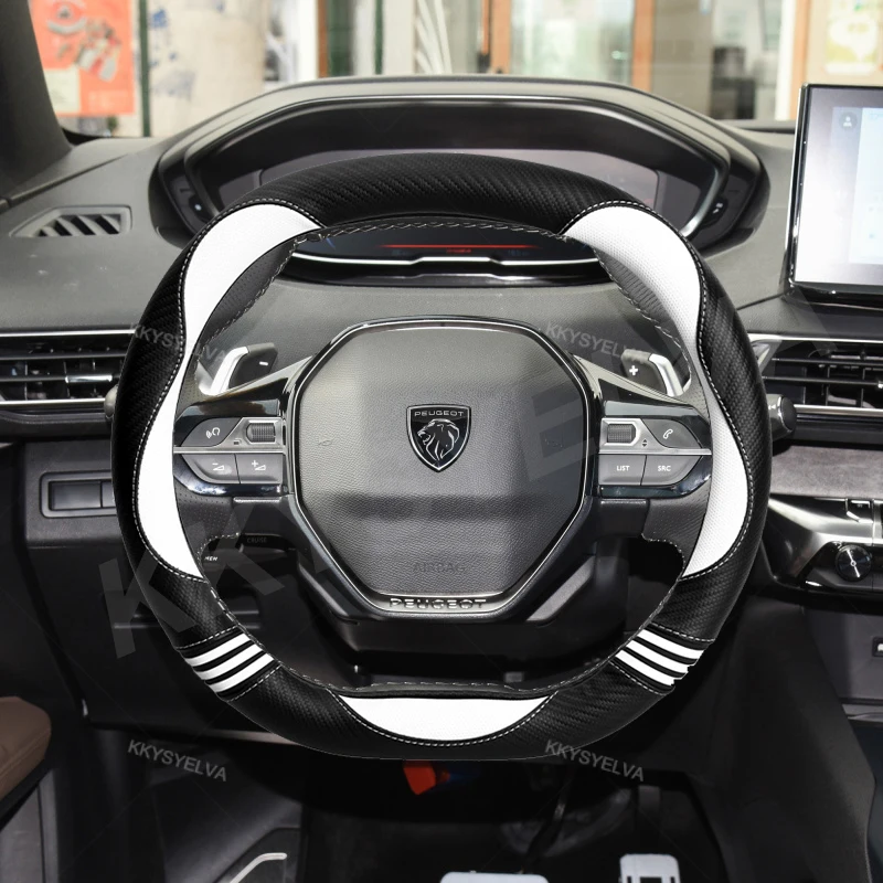 

For Peugeot 308 308 GT 2021 2022 Car Steering Wheel Cover Microfiber Leather+ Carbon Fiber Auto Accessories Fast Shipping